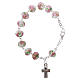 Rosary bracelet with 5x5 mm faceted white grains and roses, chain with fastener s2
