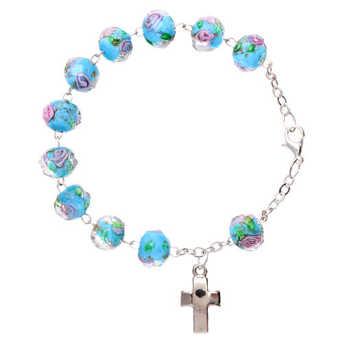 Zehnerarmband mit Verschlusskette und 5 mm facettierten wasserblauen Rosenperlen 2
