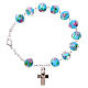 Rosary bracelet with 5x5 mm faceted light blue grains and roses, chain with fastener s1