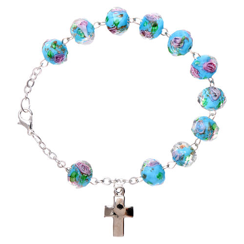 Bracciale decina chiusura catena grani azzurro acqua sfaccettati rosa sommersa grani 5 mm 1