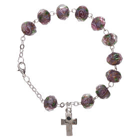 Rosary bracelet with 5x5 mm faceted purple grains and roses, chain with fastener