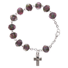 Rosary bracelet with 5x5 mm faceted purple grains and roses, chain with fastener