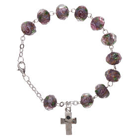 Bracciale decina chiusura catena grani colore ametista sfaccettati rosa sommersa grani 5 mm