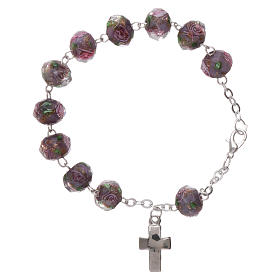 Bracciale decina chiusura catena grani colore ametista sfaccettati rosa sommersa grani 5 mm