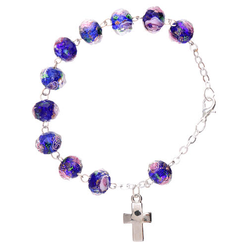 Zehner-Armband mit Kettenverschluss und blauen facettierten Perlen mit eingetauchten Rosen 5 mm 2