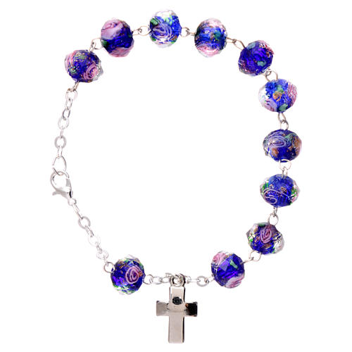 Rosary bracelet with 5x5 mm faceted blue grains and roses, chain with fastener 1