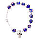Rosary bracelet with 5x5 mm faceted blue grains and roses, chain with fastener s1