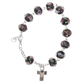 Rosary bracelet with 5x5 mm faceted black grains and roses, chain with fastener