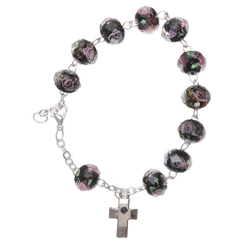 Rosary bracelet with 5x5 mm faceted black grains and roses, chain with fastener 1