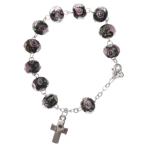 Rosary bracelet with 5x5 mm faceted black grains and roses, chain with fastener 2