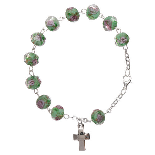 Rosary bracelet with 5x5 mm faceted light green grains and roses, chain with fastener 2