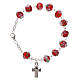 Rosary bracelet with 5x5 mm faceted ruby red grains and roses, chain with fastener s1