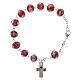 Rosary bracelet with 5x5 mm faceted ruby red grains and roses, chain with fastener s2