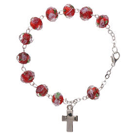 Single decade bracelet lobster clasp ruby red faceted beads with rose 5 mm