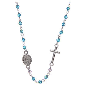 Rosari vetro: Rosario a collana mezzo cristallo 3 mm ovale azzurro iridescente