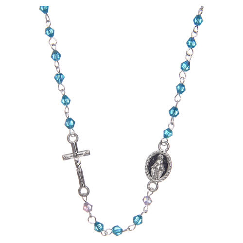 Necklace rosary semi-crystal 3 mm oval light blue iridescent beads 1