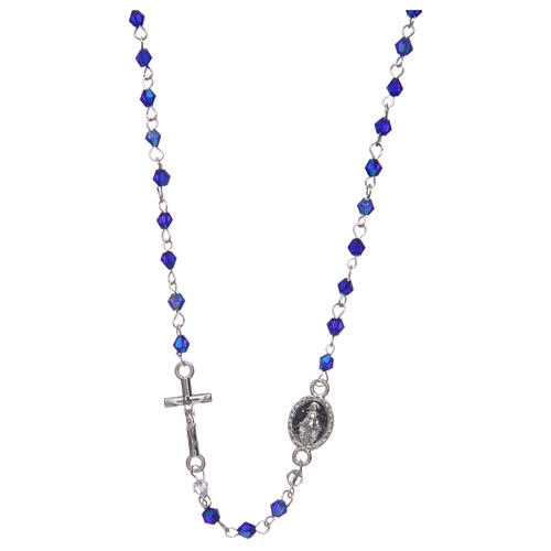 Wearable rosary with 3mm oval beads in blue iridescent crystal 1