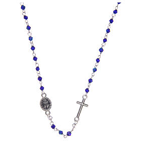 Necklace rosary semi-crystal 3 mm oval blue iridescent beads