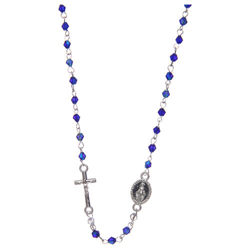 Necklace rosary semi-crystal 3 mm oval blue iridescent beads 1