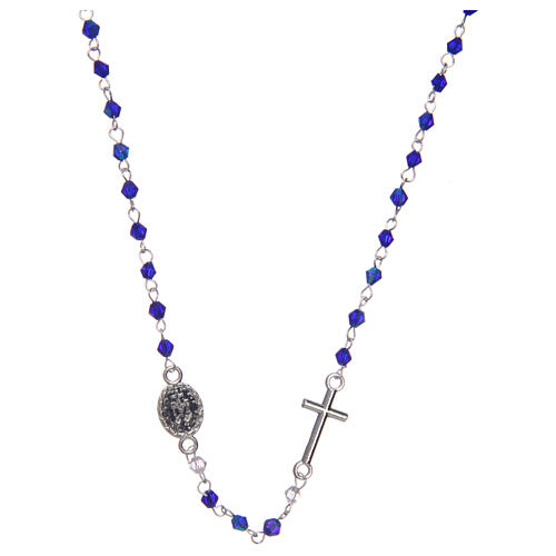 Necklace rosary semi-crystal 3 mm oval blue iridescent beads 2
