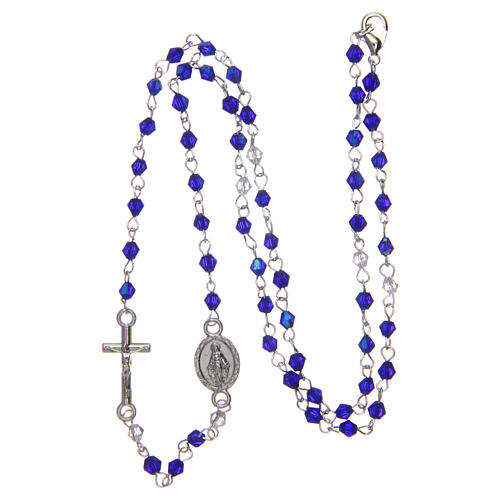 Necklace rosary semi-crystal 3 mm oval blue iridescent beads 3