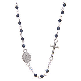Necklace rosary semi-crystal 3 mm oval black iridescent beads