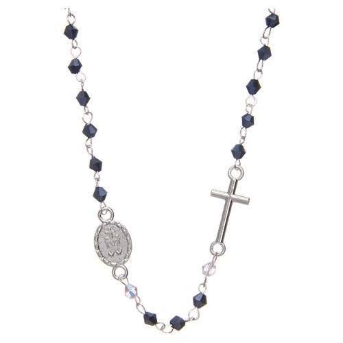 Necklace rosary semi-crystal 3 mm oval black iridescent beads 2