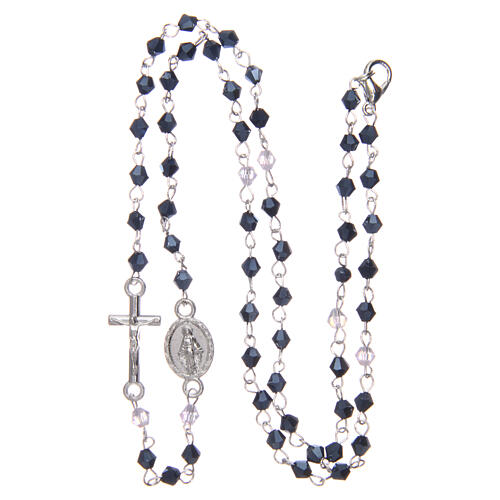 Necklace rosary semi-crystal 3 mm oval black iridescent beads 3