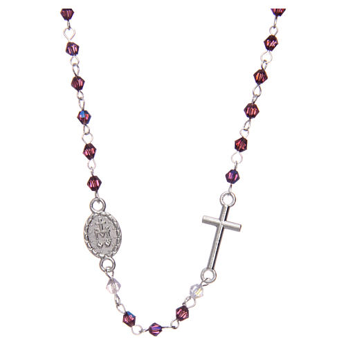 Wearable rosary with 3mm oval beads in purple iridescent crystal 2