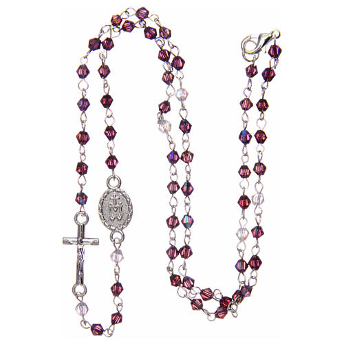 Wearable rosary with 3mm oval beads in purple iridescent crystal 3