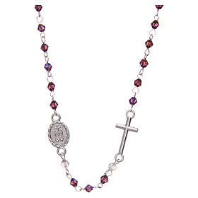 Necklace rosary semi-crystal 3 mm oval violet iridescent beads