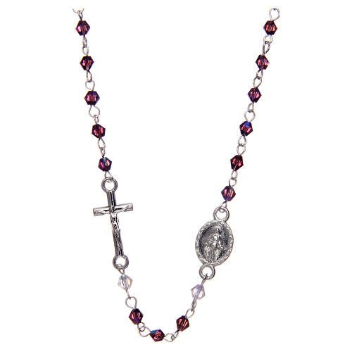 Necklace rosary semi-crystal 3 mm oval violet iridescent beads 1