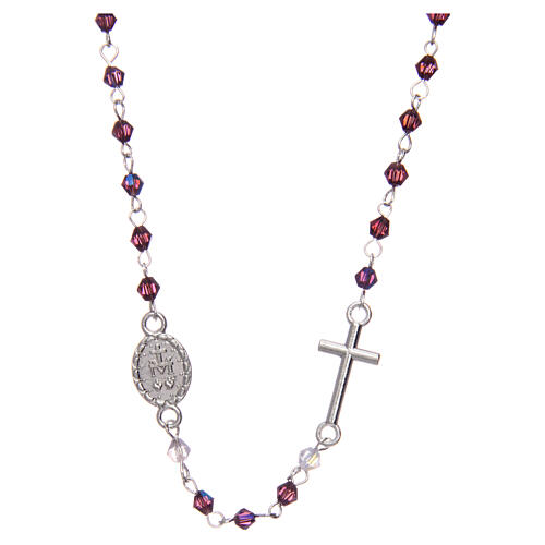 Necklace rosary semi-crystal 3 mm oval violet iridescent beads 2