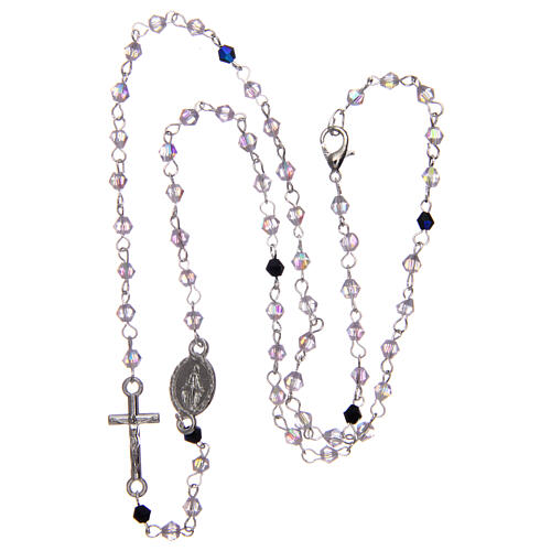 Necklace rosary semi-crystal 3 mm oval transparent iridescent beads 3