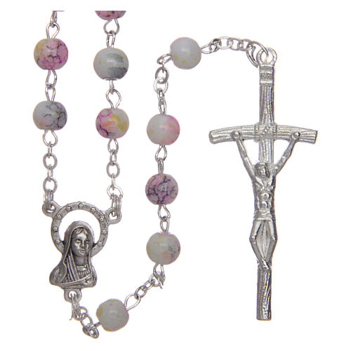 Rosary in semi-crystal with 6mm round marbled white beads 1