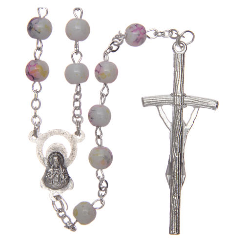 Rosary in semi-crystal with 6mm round marbled white beads 2