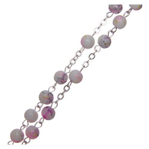 Rosary in semi-crystal with 6mm round marbled white beads 3