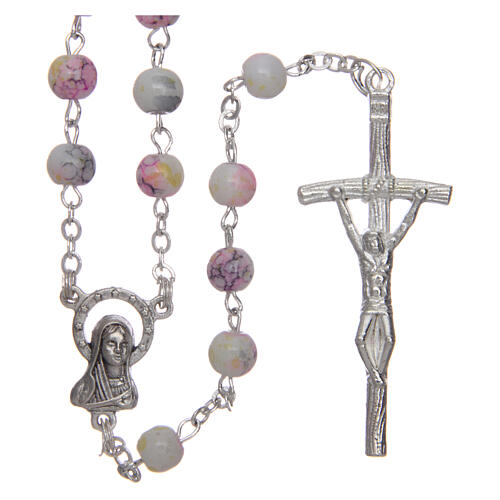 Rosary round white marbled glass 6 mm 1