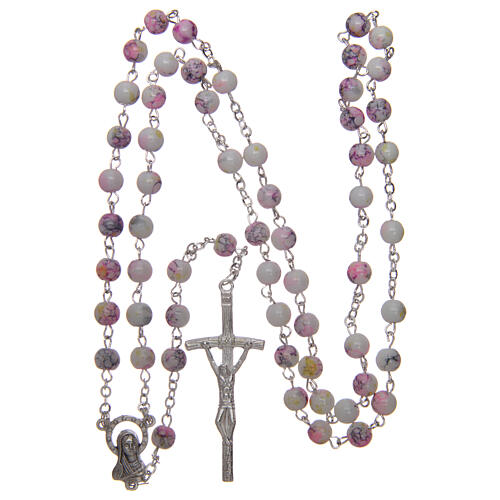 Rosary round white marbled glass 6 mm 4