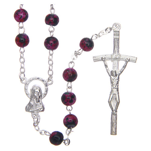 Rosary in semi-crystal with 6mm round fuchsia and black beads 1