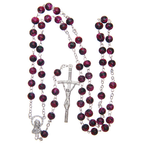Rosary in semi-crystal with 6mm round fuchsia and black beads 4
