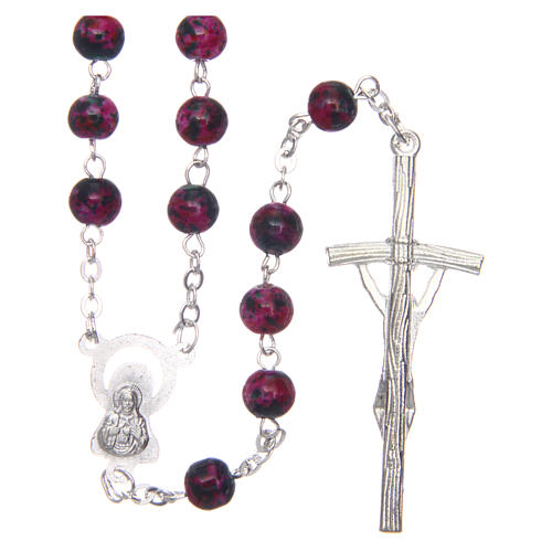 Rosary round fuchsia and black glass 6 mm 2