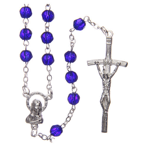 Rosary in semi-crystal with 6mm round blue beads 1