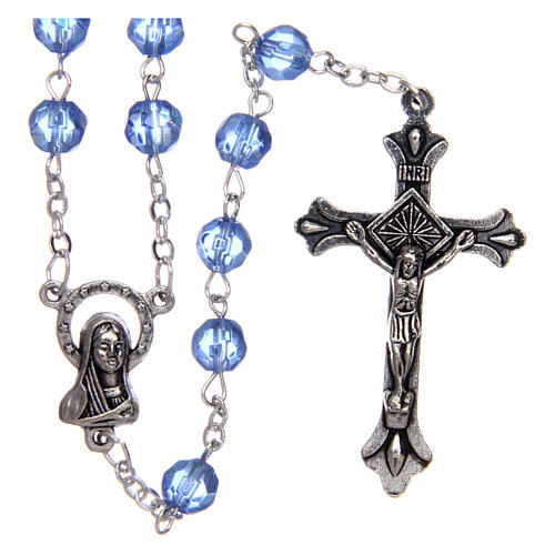 Rosary in semi-crystal with 6mm round light blue beads 1