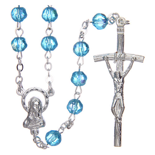 Rosary in semi-crystal with 6mm round aquamarine beads 1