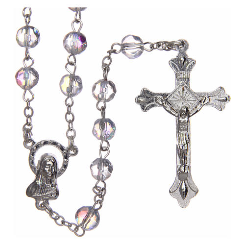 Rosary in semi-crystal with 6mm round white beads 1