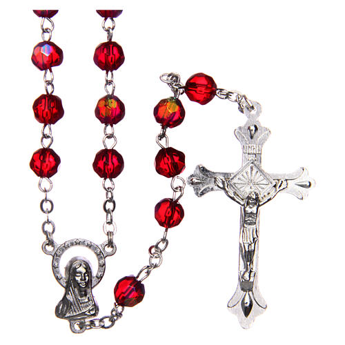 Rosary in semi-crystal with 6mm round red beads 1