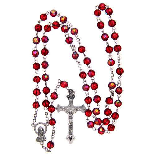 Rosary in semi-crystal with 6mm round red beads 4