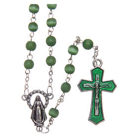 Glass rosary with round green beads 5 mm
