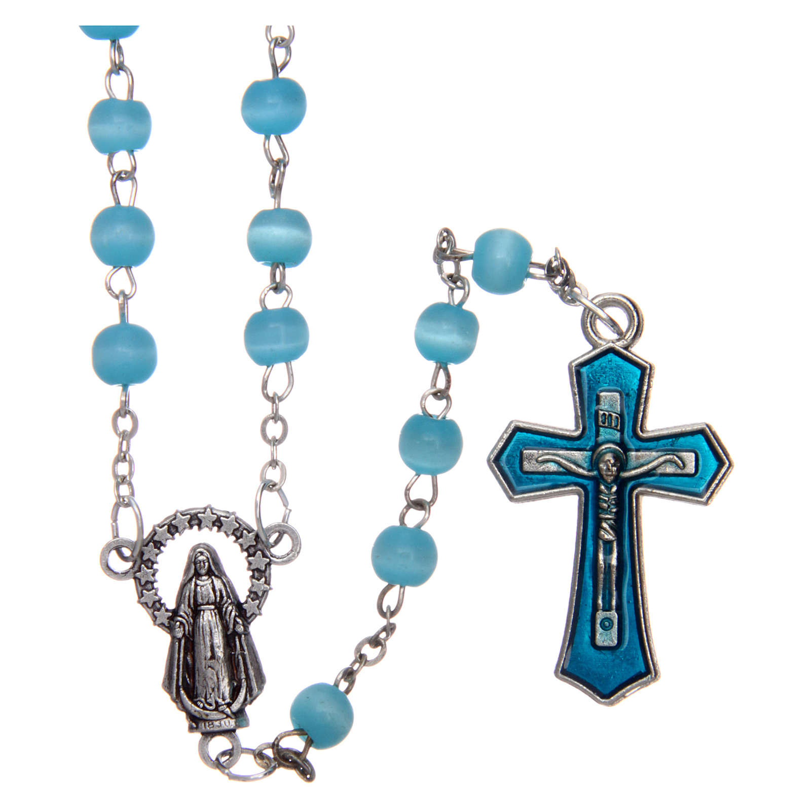 Glass rosary with round light blue beads 5 mm | online sales on HOLYART ...